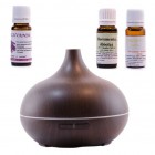 Difuzor aromaterapie cu ultrasunete - WENGE - cu 3 uleiuri esențiale  LAVANDĂ, MENTĂ, ROINITĂ
